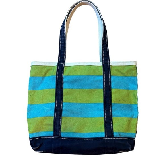 Vtg L.L. Bean Boat N’ Tote Striped Bag Medium Blue Green - Picture 1 of 10